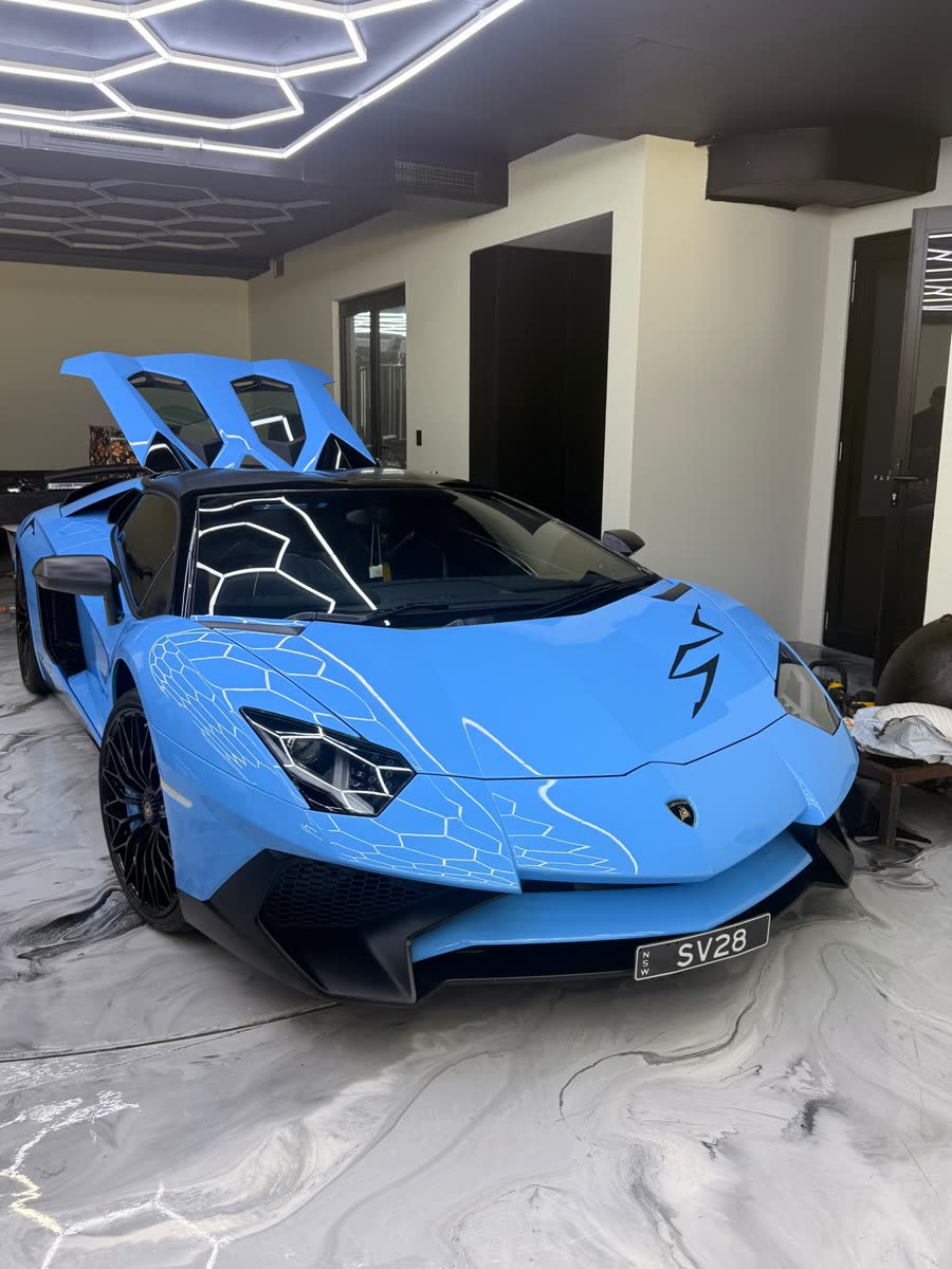 Light-blue Lamborghini after a full detail